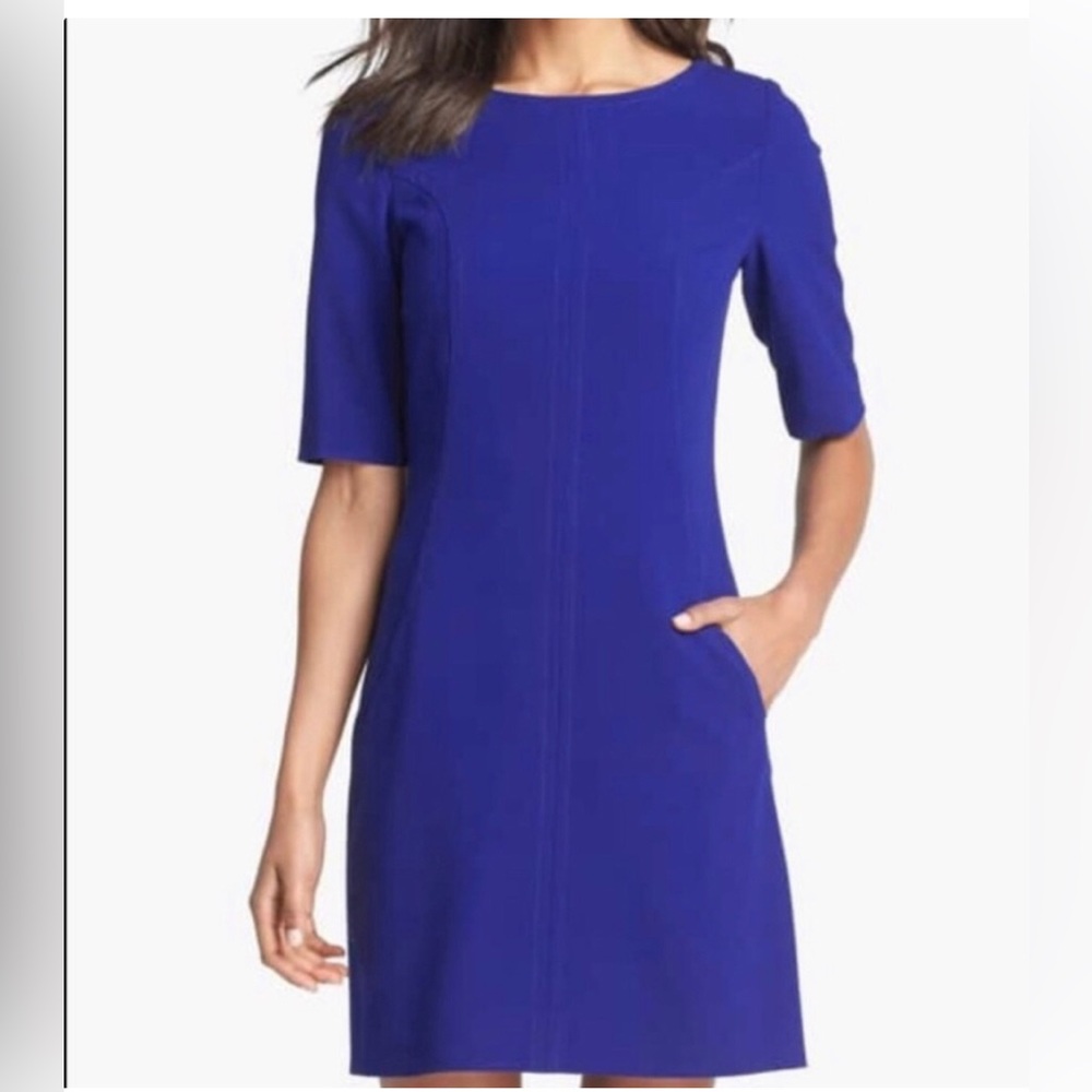 NWOT Tahari ASL Royal Blue/Purple Crew Neck Daisy Dress Size 12
